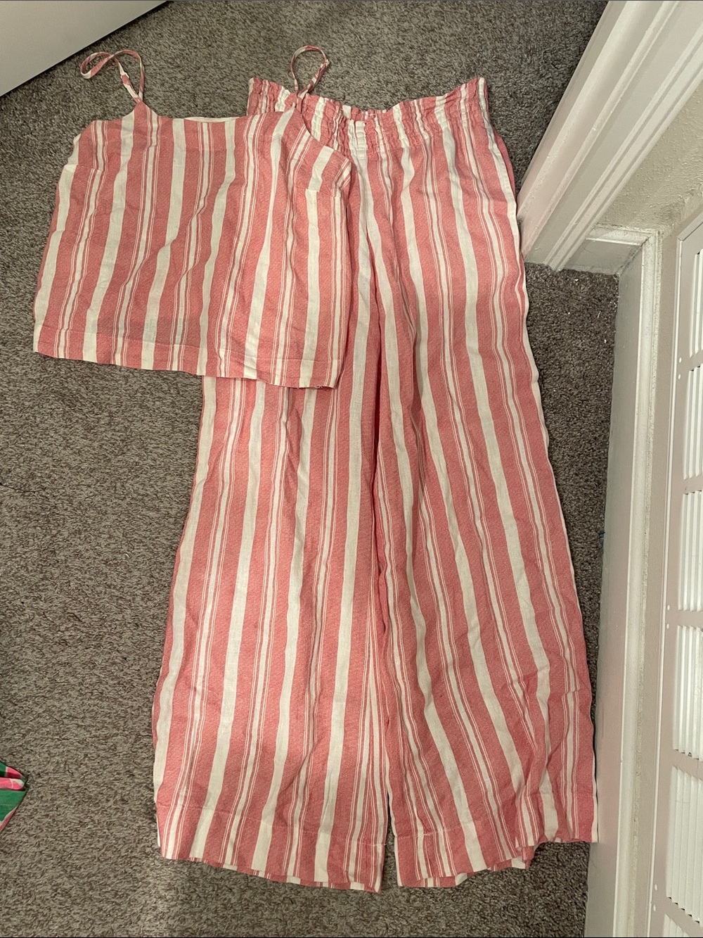A new day red and White Striped Wide-Leg Pants and tank top set xs nwt